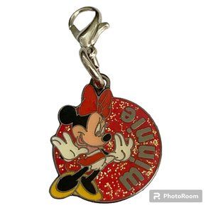 Vintage Disney Minnie Mouse Clip On Charm Zipper Pull Purse EnamelGlitter Signed
